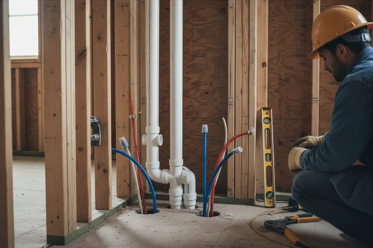Drain and supply rough-in during Sump Pump Repair in Melfa